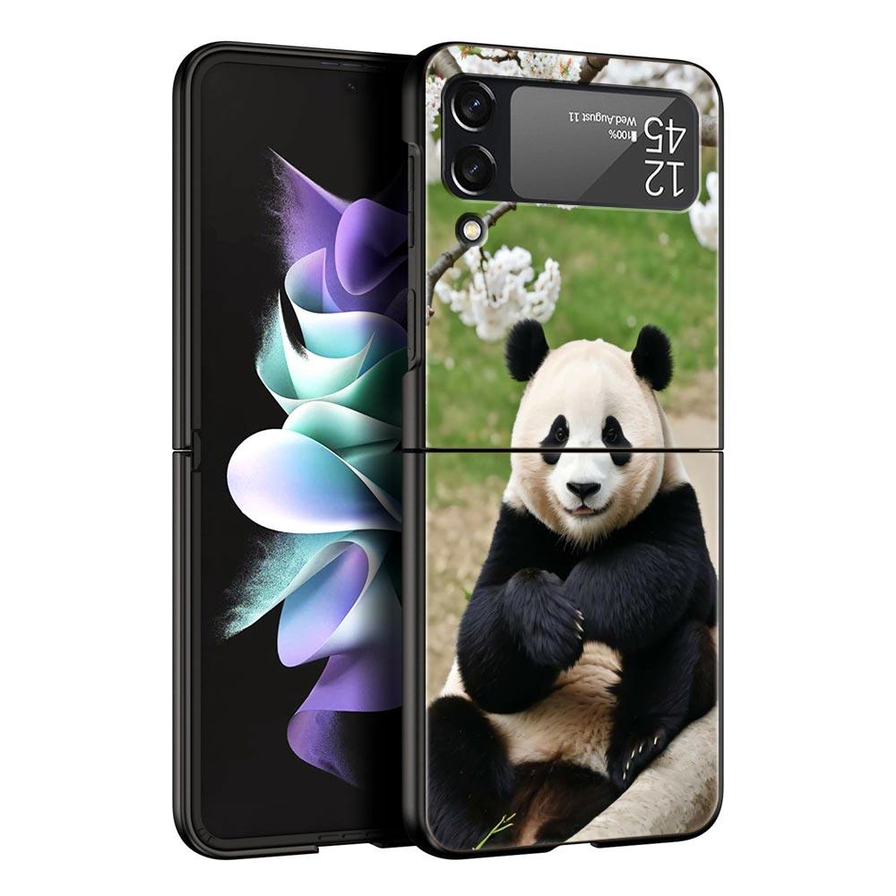 Phone Case For Samsung Galaxy Z Flip 3 4 5 Hard Black Folding PC Luxury For Samsung Z Flip3 Cover Protect Shell Fubao Panda