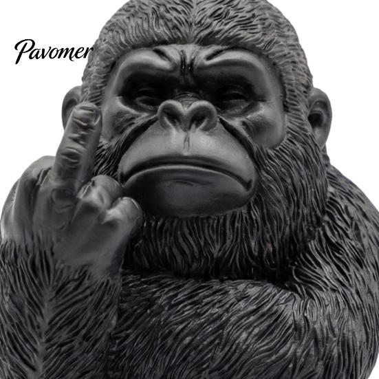 Wasserdichte Harz-Tierfigur Lustiger Mittelfinger Gorilla-Statue, Sitzende Schimpansenfigur, Miniatur-Geste Verspielte Gaming-Setup-Dekoration