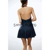 Spring and Summer New Women's Clothing French Style Hanging Collar Cotton Denim Denim Sling Short Dress 6929086