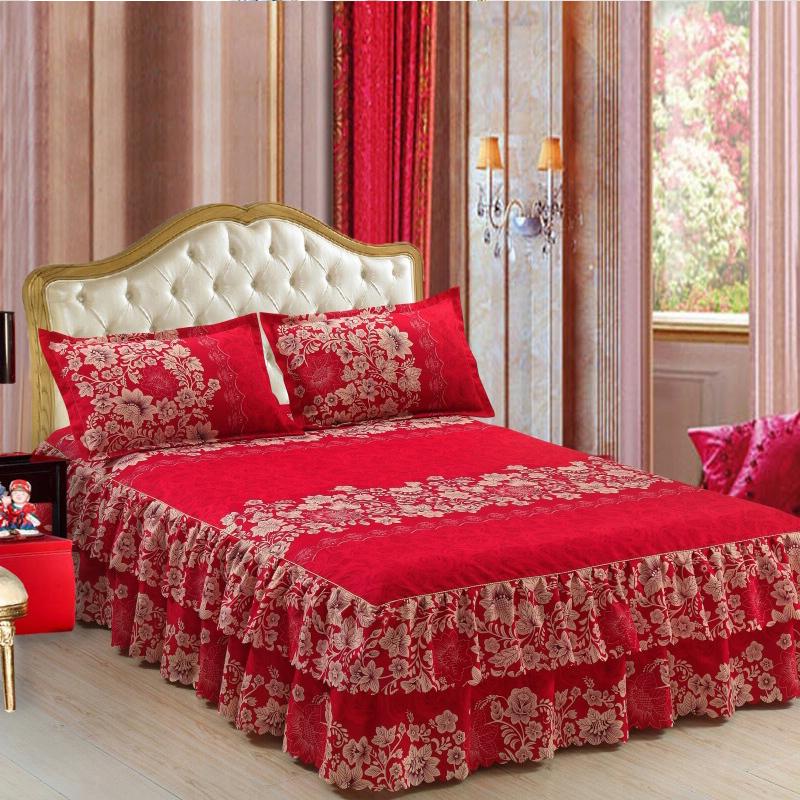 3Pcs Bed Sheet Lace Skirt Non-slip Mattress Cover Elastic Fitted Double Bedspread With Pillowcases Bedding Set Elastic King Size