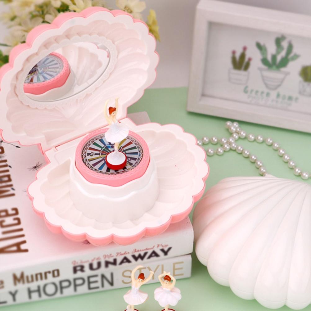 Shell Shape Ballet Girl Music Box with Mirror Jewelry Storage Box Classic Retro Melody Gift For Birthdays Holidays
