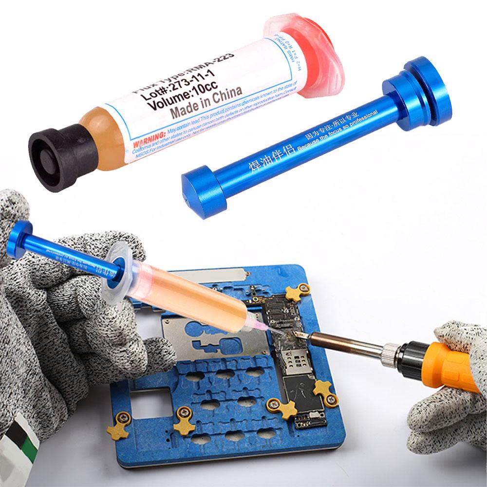 Aluminiumlegierung Schubstange + 3 Stück Nadeln BGA Lotverstärker Paste Flussmittel Antrieb Schweißen Löten Öl Schieber UV Lötmaske Tinte