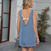 Gilets Robes en Jean Denim pour Femmes Sans Manches Épaules Dénudées Dos Nu Décontracté Robe Débardeur Avec Poches