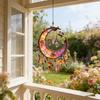 Stained Glass Window Hanging,Crescents Moon Suncatchers with Florals for Door Home Decors Moon Suncatchers Birthday Gift