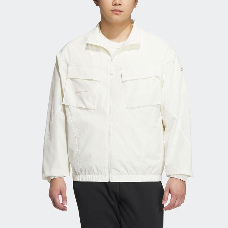 Adidas Chaqueta para Hombre de Color Sólido con Insignia de Logotipo, Cuello Mao y Manga Larga, Blanco IP4988