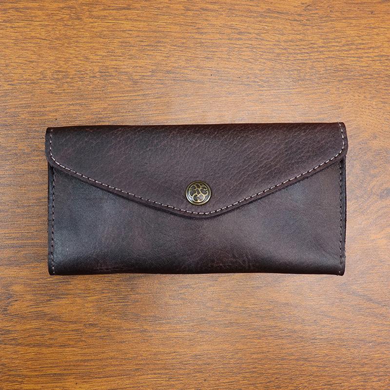 Ręcznie robiona skórzana portmonetka kopertówka dla kobiet ze skóry garbowanej roślinnie Kopertówka na telefon z uchwytem na karty Damska