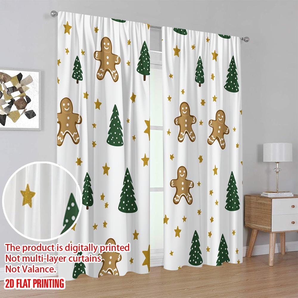 2pcs  2D plane printing Curtains Roller Blinds Christmas Tree Gingerbread Man Star Polyester Fabric (without rod) Versatile All