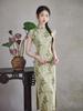 New Chinese style young light green cheongsam green leaf print 1011 summer daily girly dress