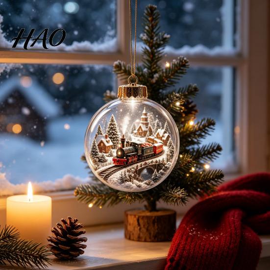 Reusable Holiday Hanging Ornaments Light Up Christmas Scene Ball Ornament with Warm LED Glowing Story for Indoor Festive Night Lights Tree Decor