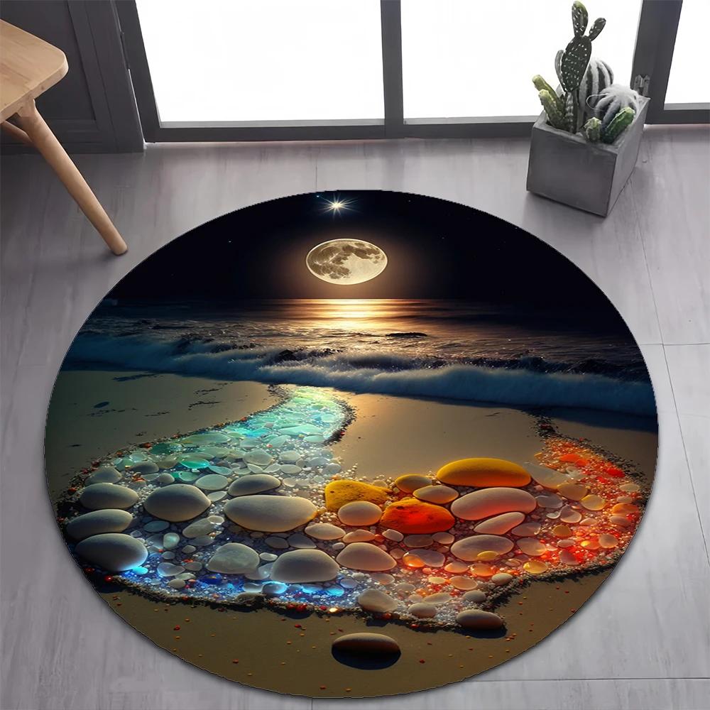 

New Style Colorful Pebble Rainbow Road Beach Stone Round Carpet Rug for Bedroom Living Room Decoration,pet Decor Floor Mat Diameter 60cm