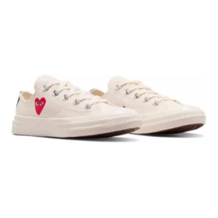 Converse Comme des Garçons PLAY x Chuck 70 Low PS Single Heart - Milk Kids Sneakers Cream Red Black A08807C