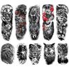 Full Arm Flower Arm Large Pattern Set, Water Transfer Print Black Animal Pattern Lion Owl Simulation Tattoo Sticker
