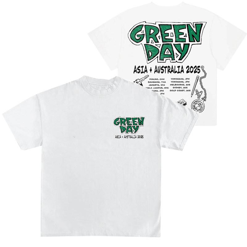 New Green Day Band Illustration Fun Music Album American Retro Punk Loose Mens and Womens Printed Tshirt