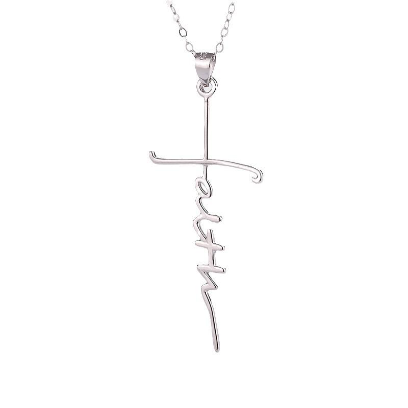 Stylish Sterling Silver S925 Faith Cross Pendant with O-Chain Necklace