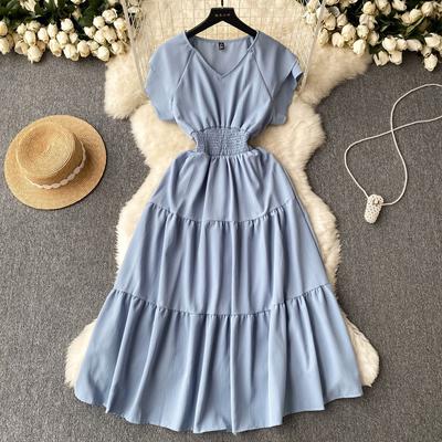Women's Vintage Hepburn Style Dress Pleated Waist Light Luxury Temperament Swing Long Dress