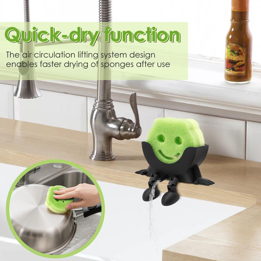 Sponge Holder Plastic Funny Countertop Drip Rack with Sponge Easy Cleaning 3D Printed Sponge Drainage Holder Kitchen Accessories