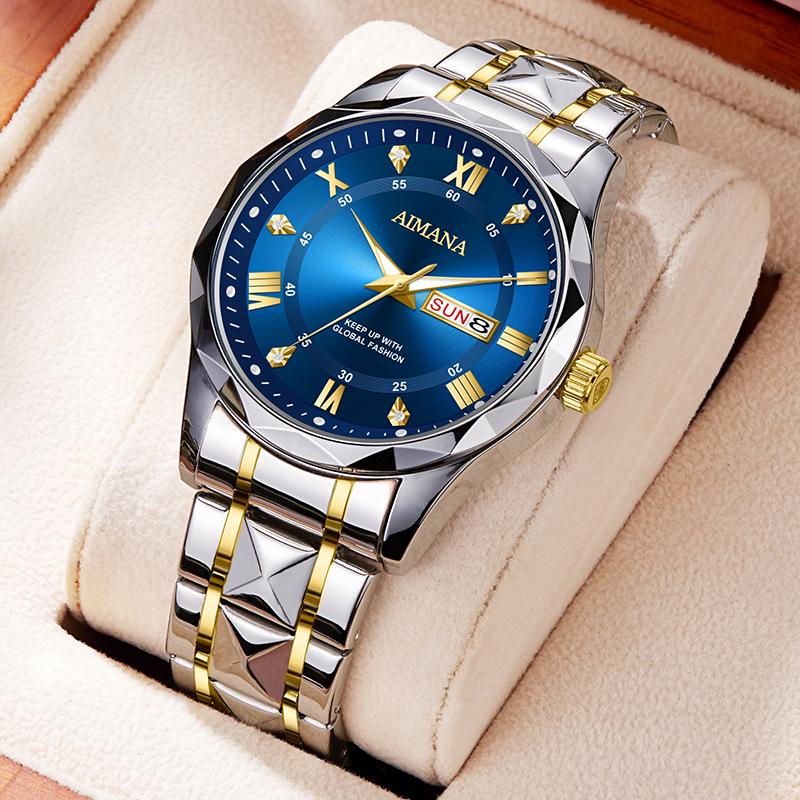 Men's Luminous Calendar Quartz Watch: Waterproof Steel Band Fashion Timepiece
