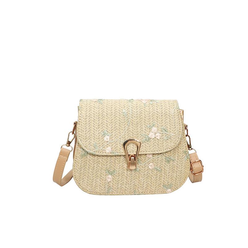 Autumn Straw Woven Bag Women's New Small Fresh Lace Flower Woven Saddle Bag Versatile Shoulder Messenger Bag