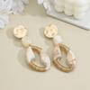 Retro High-End Deep Coffee Geometric Oval Long Earrings with Patchwork Wrapped Wire and Hammered Texture