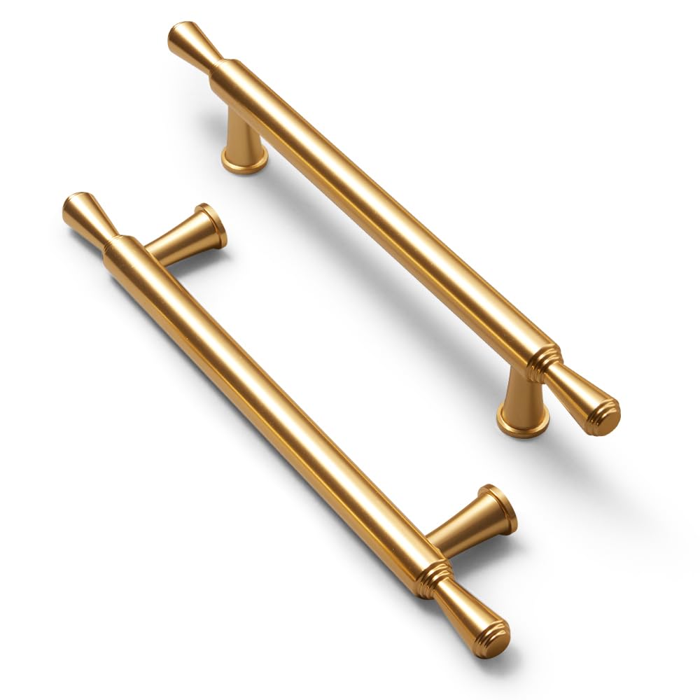 Cabinet Handles 128mm Aluminum Alloy Kitchen Drawer Pulls Gold Finish 10-Pack for Kitchen Cabinets and Furniture