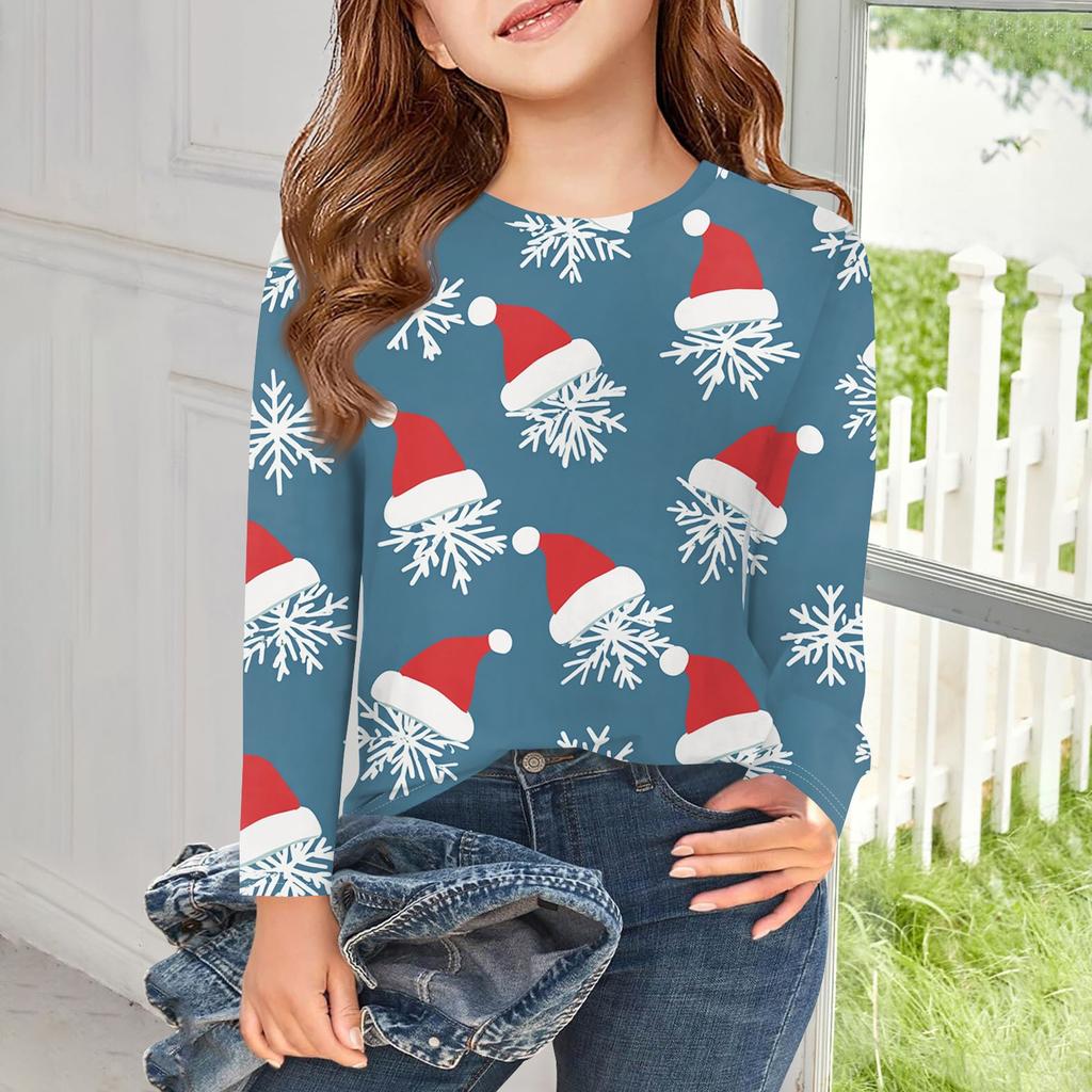 Girls Long Sleeve T Shirts Kids Fall Tops Crewneck Basic Tees Vintage Graphic Printing Top 5-14Y