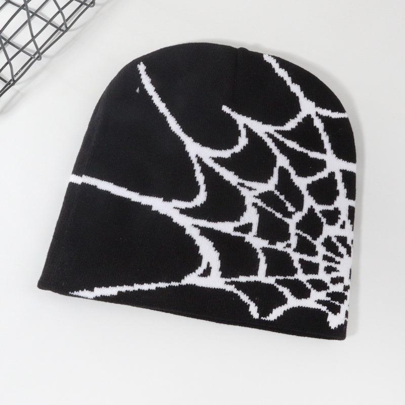 Retro Gothic Spider Web Jacquard Beanie for Women Men Caps Unisex Knitted Warmer Hip Hop Unisex Elastic Knit Hat Skull Cap
