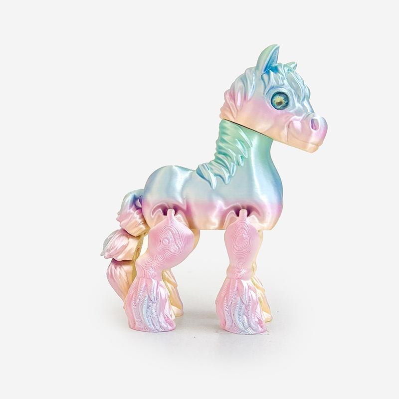 3D-gedrucktes Spielzeug Regenbogenpferd Simulierte Statue Niedliches Sternzeichenpferd Gelenkschwanz Bewegliche Figur Bürodekoration Neujahrsgeschenk