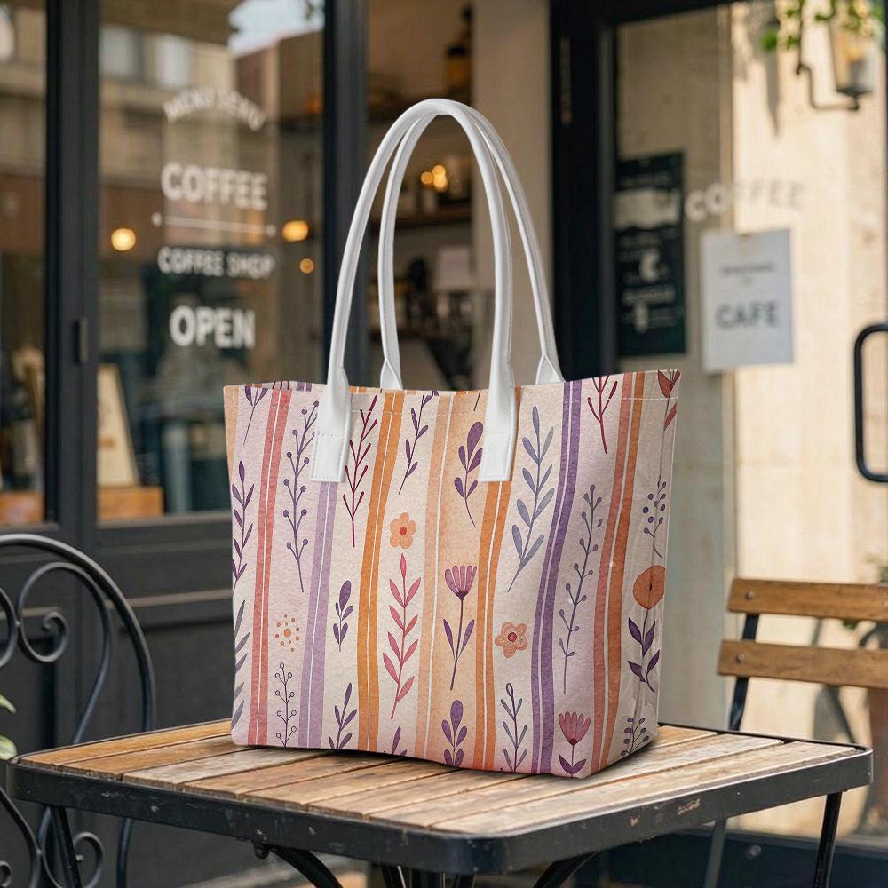 Floral Printed Tote Bag Casual Large Capacity Daily Shoulder Handbag For Women Outdoor Shopping Travel Commute