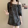 Plus Size Off-the-Shoulder Ripped T-Shirt - Loose and Flattering Summer Top for Women