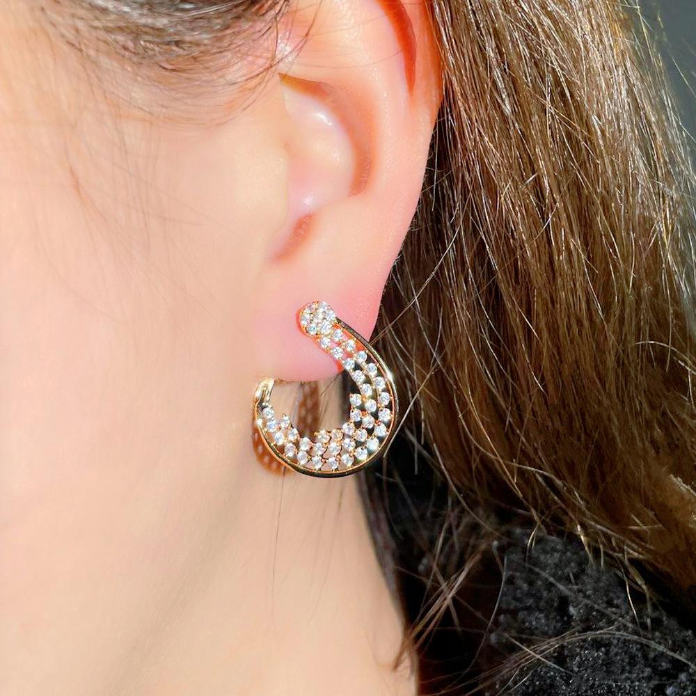 Trendy Retro Brass Electroplated 18K Gold Micro-Inlaid Zircon Earrings, Earrings, Ear Buckles.