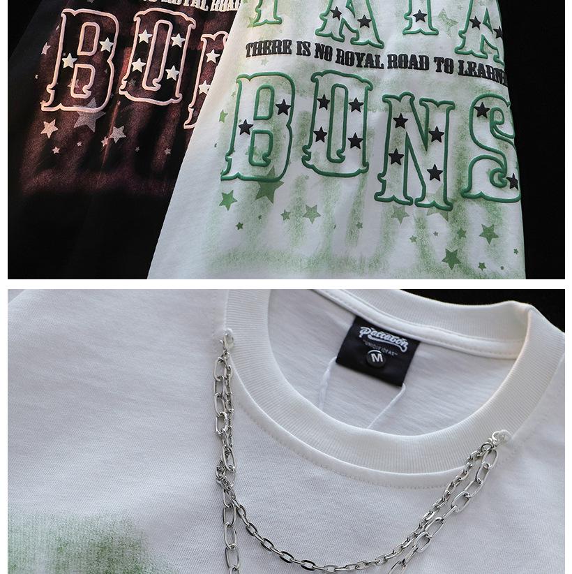 Unisex Star Letter Necklace Graphic Tee - Trendy, Pure Cotton, Loose Fit, Short Sleeve, High Street Summer Style