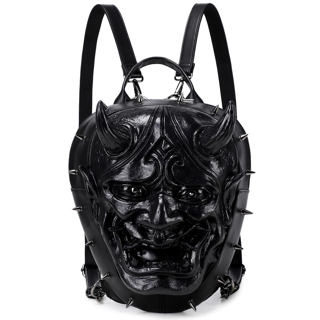 Punk Style Rivet Backpack with Prajna Mask Design for Men & Women