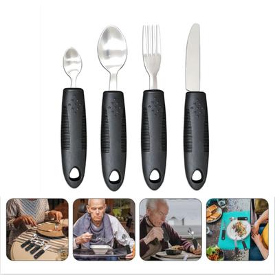 Soft Rubber Handle Anti-Shake Adaptive Tableware Disabled Elderly Stainless Steel Knife Fork Spoon Rehabilitation Food Aid Set