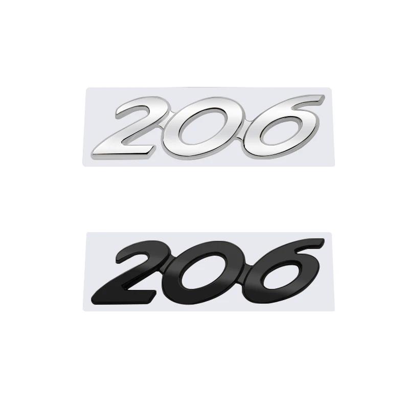 3D Glossy Black Chrome Silver Metal Logo Emblem Badge Decal Car Sticker for Peugeot 206 Car AccessoriesT
