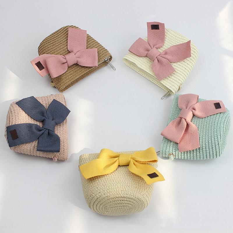 Strohhut & Schultertaschen-Set für Kinder Mädchen Breitkrempiger Sonnenhut Atmungsaktiver Strohhut Outdoor Strand Kopfbedeckung Schleifentasche