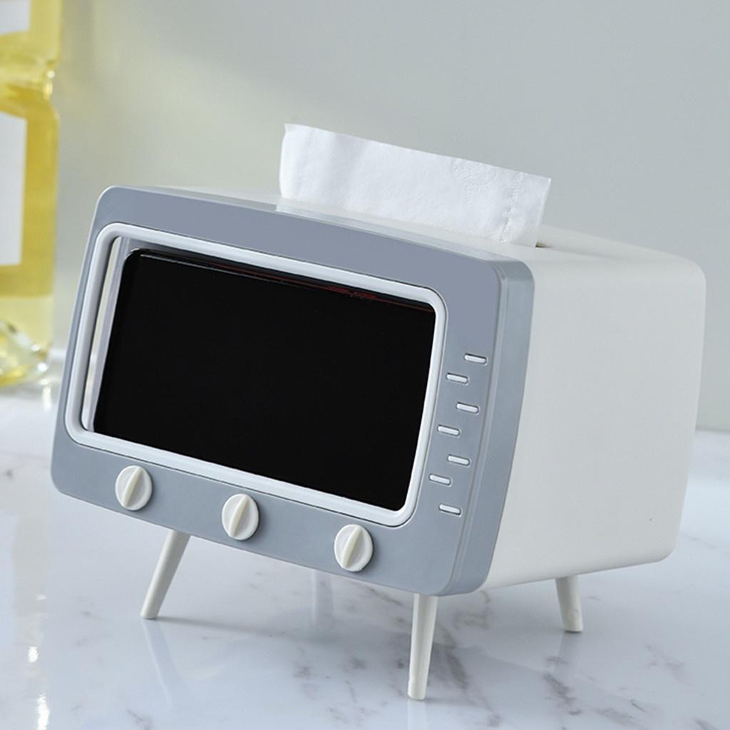 2 In 1 Tissue Box Office Desk Box Creative TV Appearance with Phone Stand
