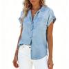 Camicia di Jeans da Donna con Collo a Revers Manica Corta Top Estivo Casual
