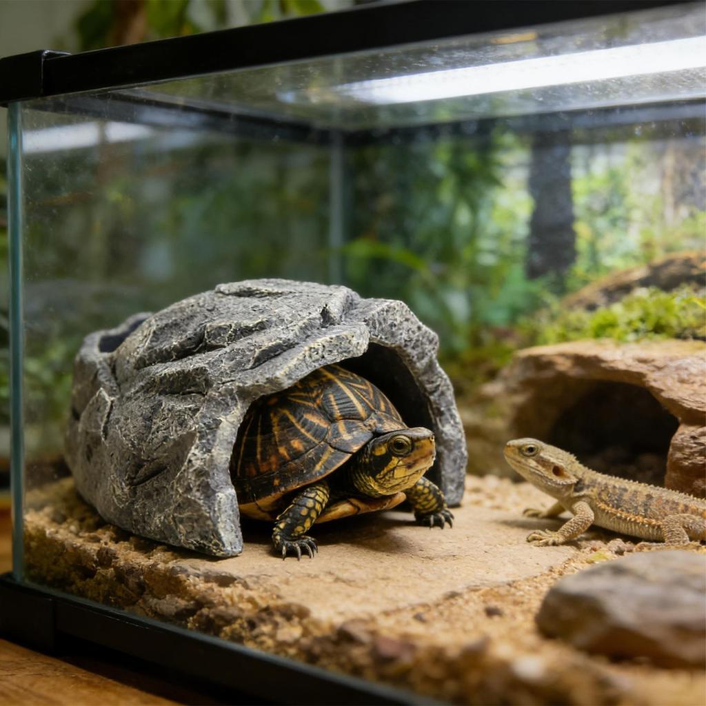 Turtle Cave Resin Shelter House Decor Reptile Amphibian Habitat Decor For Lizards Bearded Dragon Snake Basking Terrarium Fish