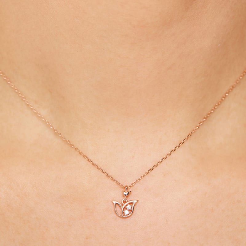 Tirr Lirr Twinkle Half Tulip Silver Pink Necklace TNSSVP13978S