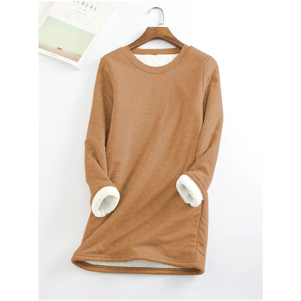 Plus Size Thickened Velvet Warm Tops Women Winter Casual Bottoming Fleece T Shirt Solid Color O-Neck Sweatershirts