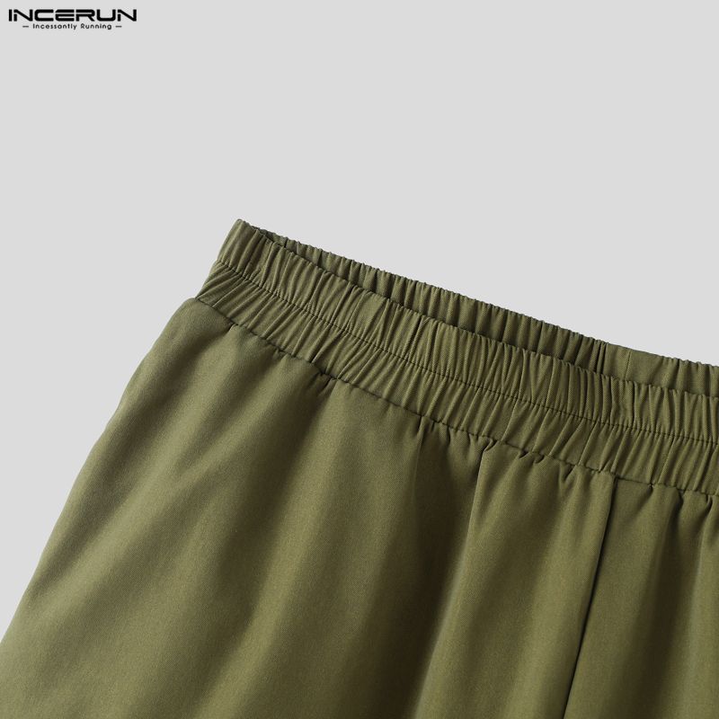 INCERUN Two Pieces Outfits Men Long Sleeve Side Cross Shirt and Long Harem Pants Sets