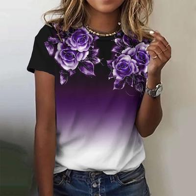 Sommer Damen T-Shirts Mode Blumenthema T-Shirt Casual Tees Kurzarm Gothic Tops Casual Basic Übergroße Damenbekleidung