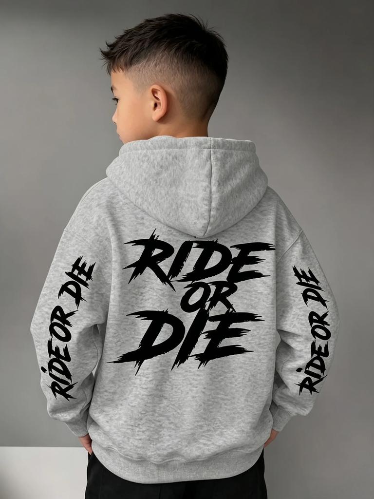 Kid‘s Punk Ride Or Die Full Print Graphic HoodieTrendy Stylishand Casual Fleece-lined Hooded Sweatshirt for Autumn and Winter.