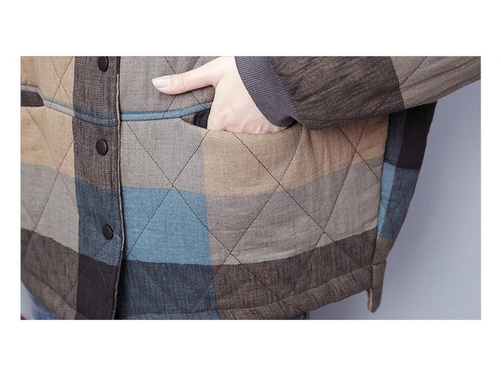 Women's Quilted Plaid Jacket - Autumn/Winter 2024: Thick, Warm, and Loose-Fit for Middle-Aged and Elderly