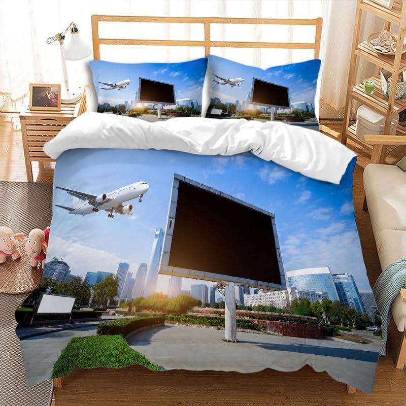 Blue Sky Green Coconut Tree Three-Piece Quilt Cover Digital Printing Bedding Set Bed Cover