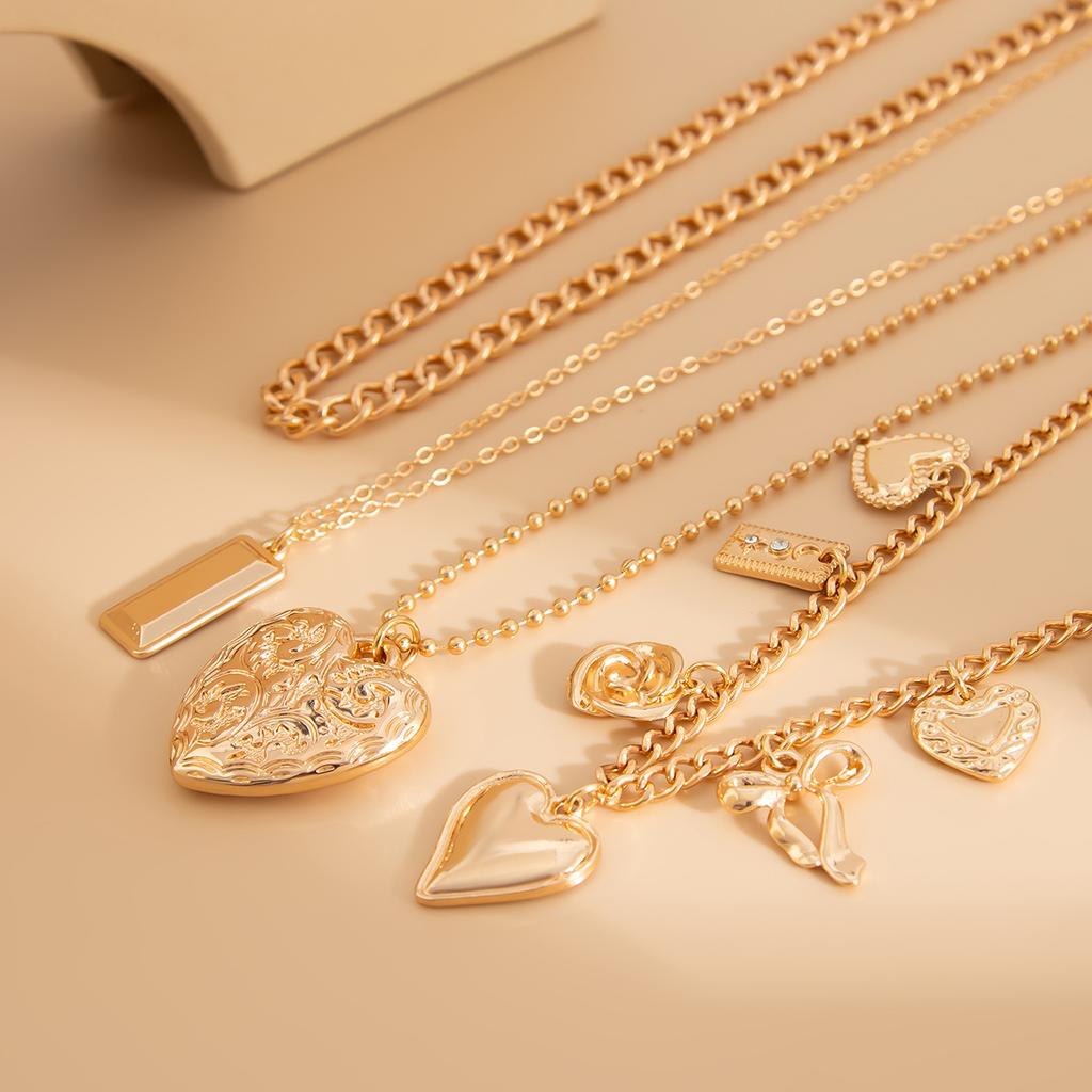3pcs/set Cross Heart Pendant Necklace Herringbone Snake Chain Choker Accessories