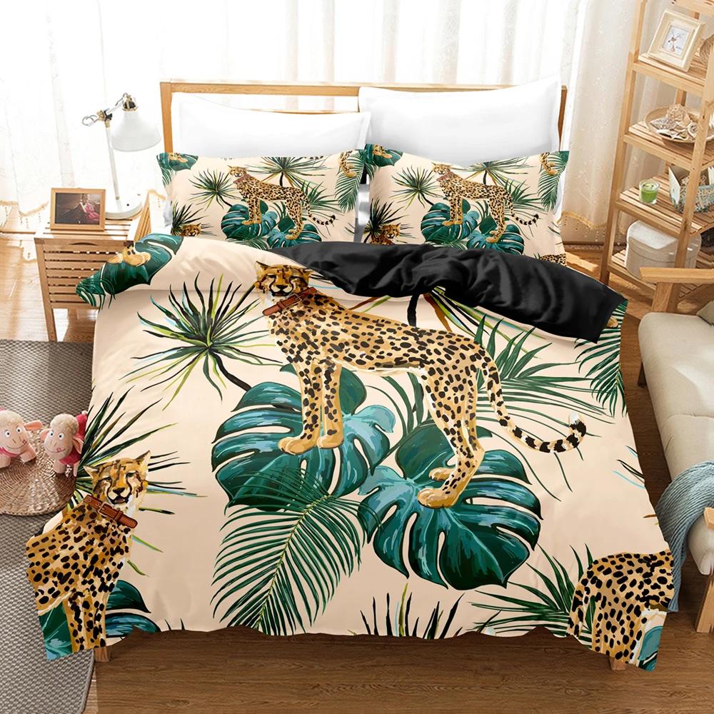 Leopard Print Soft Duvet Cover for King Plus Quen Sized Dimensions Bed, 3D Panther, Soft Duvet Cover,Quen Sized Dimensions,Double Warm Comforter