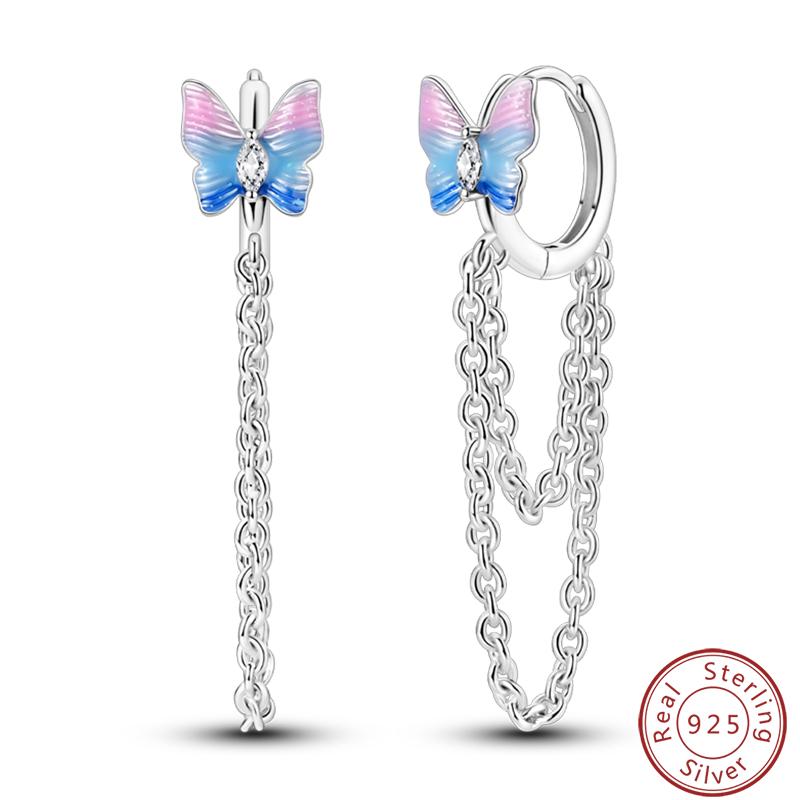 New Sweet 925 Silver Women's Princess Powder Gemstone Blue Kind Bow Design Earrings Fit Party Exquisite Jewelry Gifts
