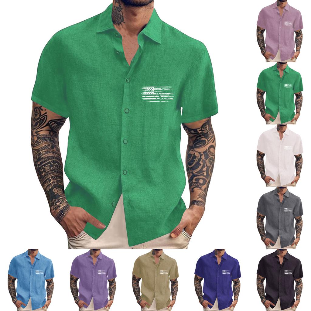 Men's Vintage Button Down Bowling Shirts Short Sleeve Summer Beach Shirt