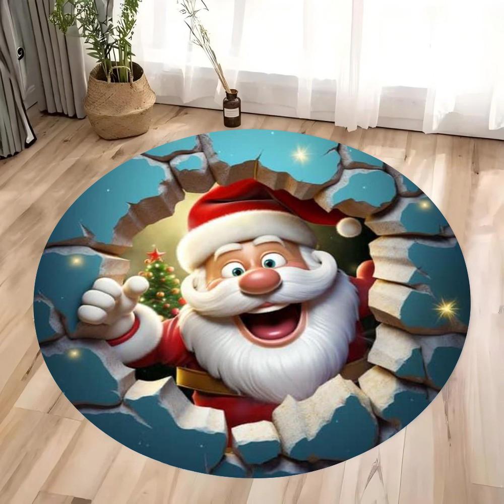 3D Weihnachtlicher Runder Bodenläufer Schreibtischstuhl Teppich Feiertags Szene Dekoration Teppich Neujahrsatmosphäre Teppiche Heimdekoration